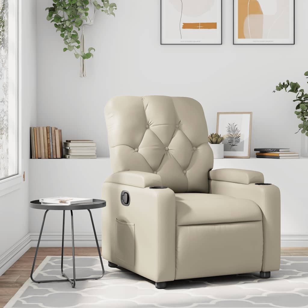 vidaXL Sillón reclinable de cuero sintético crema
