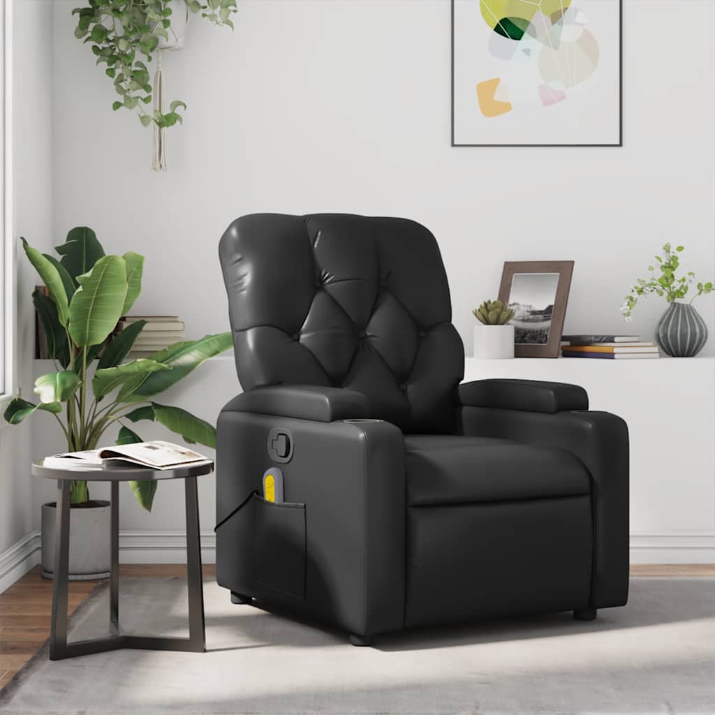vidaXL Sillón de masaje reclinable cuero sintético negro