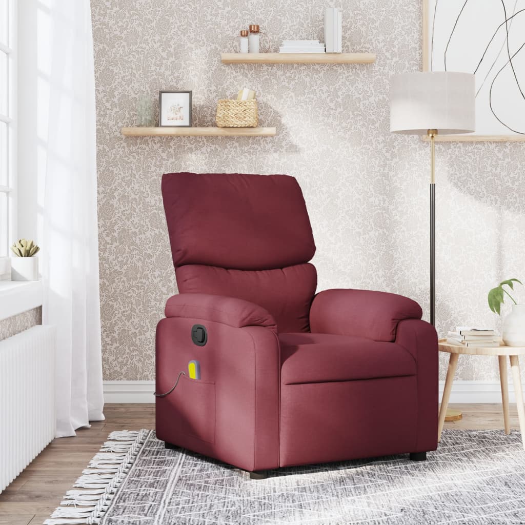 vidaXL Sillón de masaje reclinable de tela color vino tinto