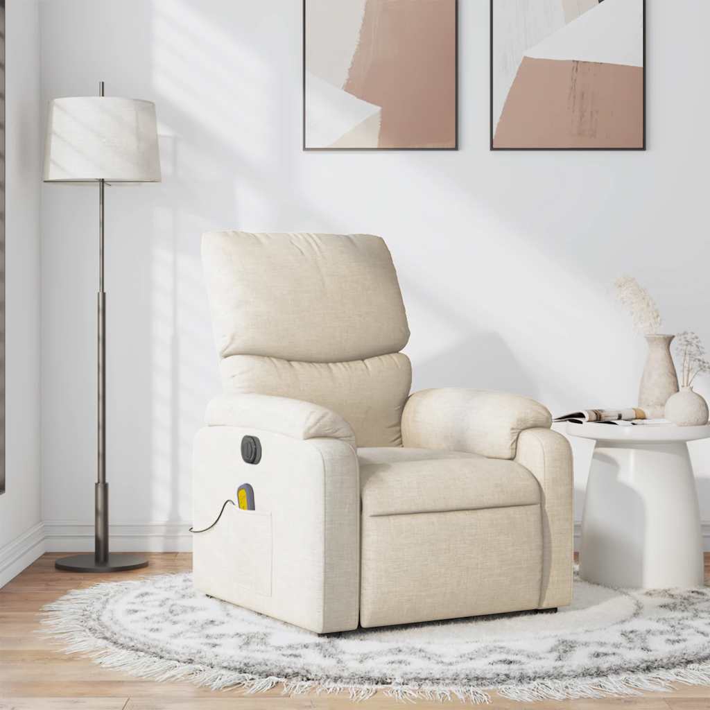 vidaXL Sillón de masaje reclinable de tela crema
