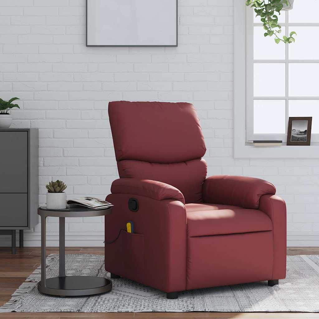 vidaXL Sillón de masaje reclinable cuero sintético rojo tinto