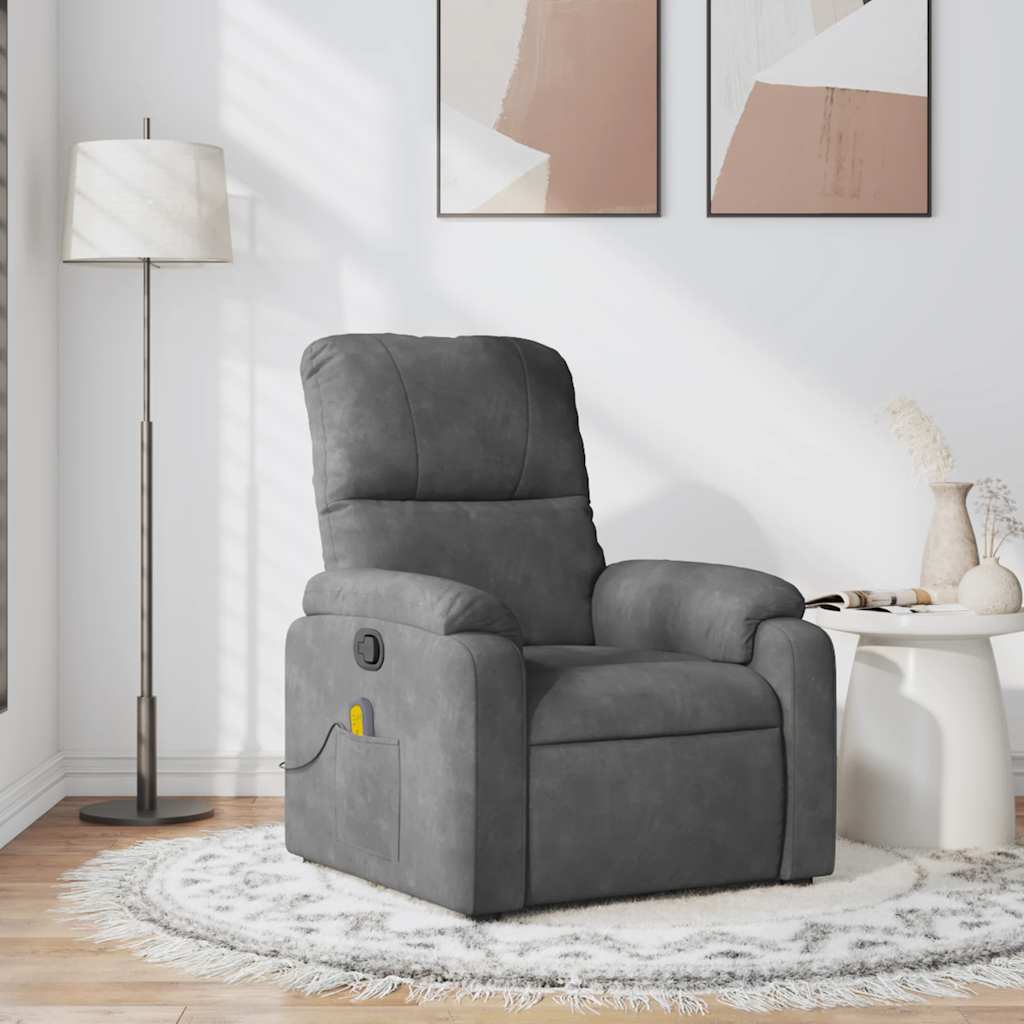 vidaXL Sillón reclinable de masaje tela de microfibra gris oscuro