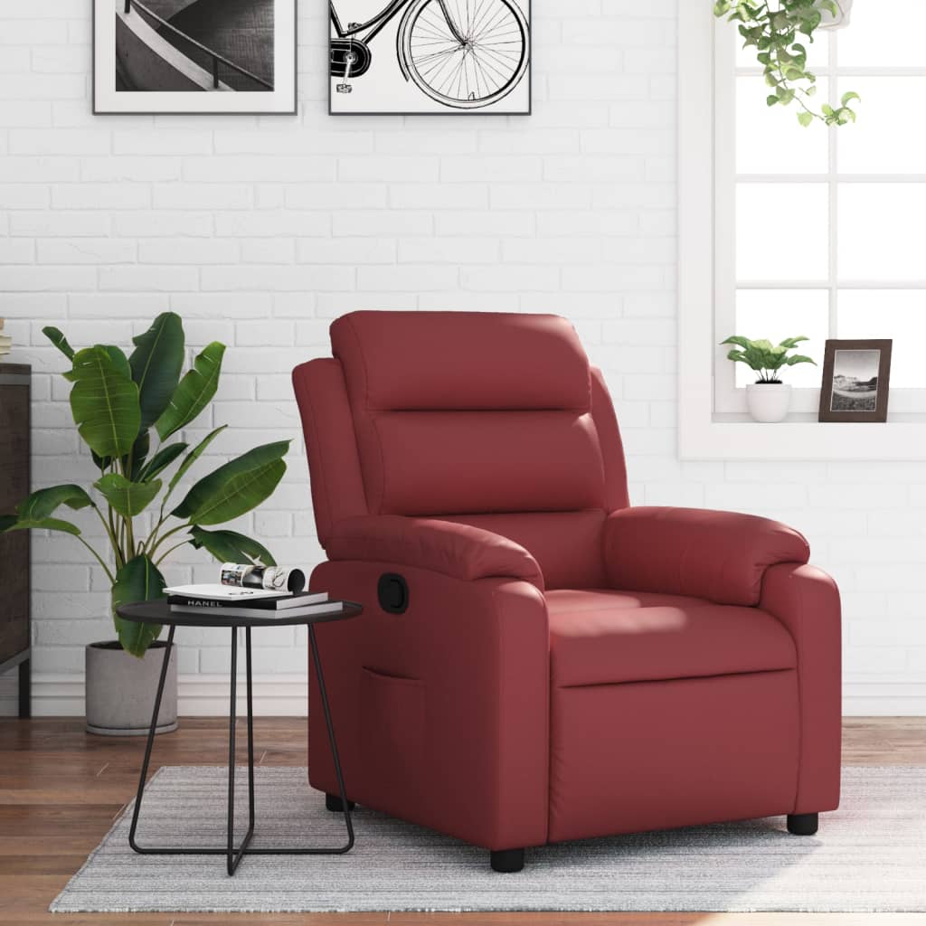 vidaXL Sillón reclinable de cuero sintético rojo tinto