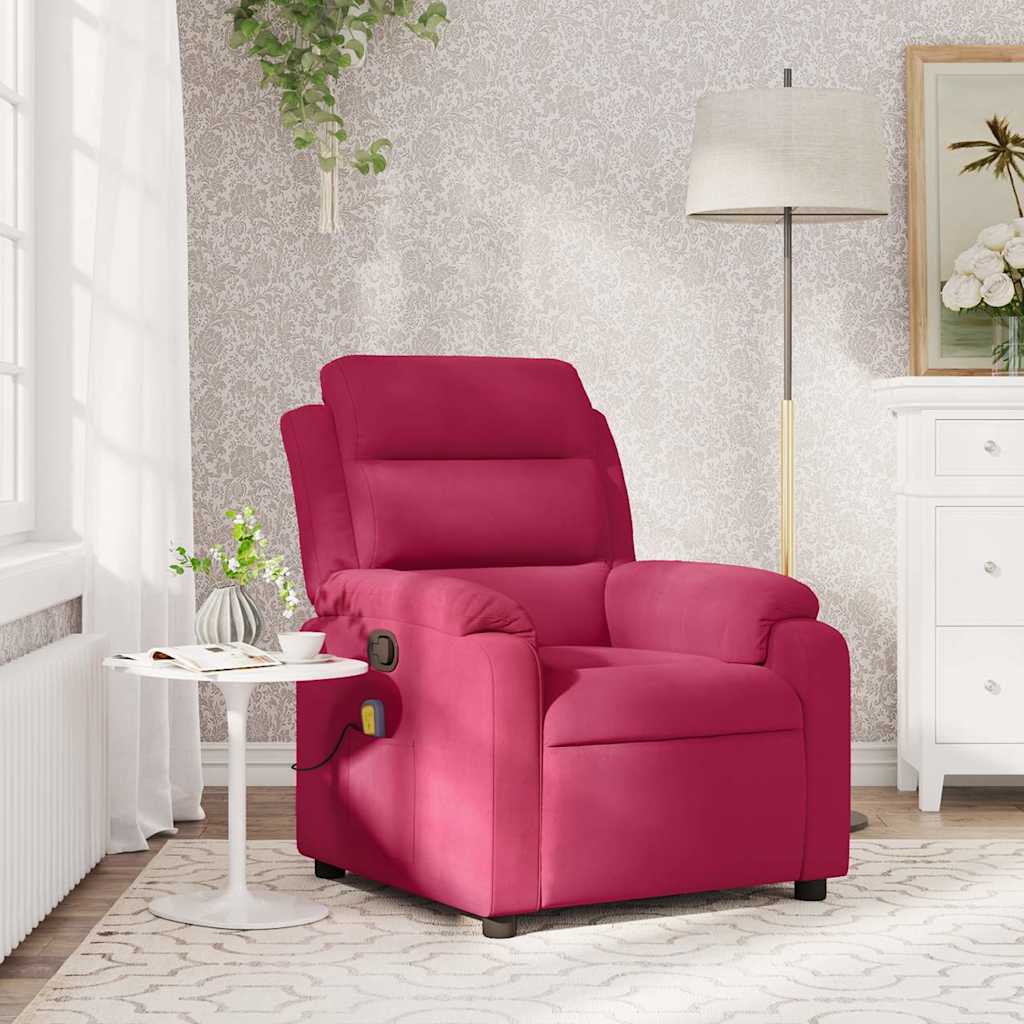 vidaXL Sillón de masaje reclinable de terciopelo vino tinto