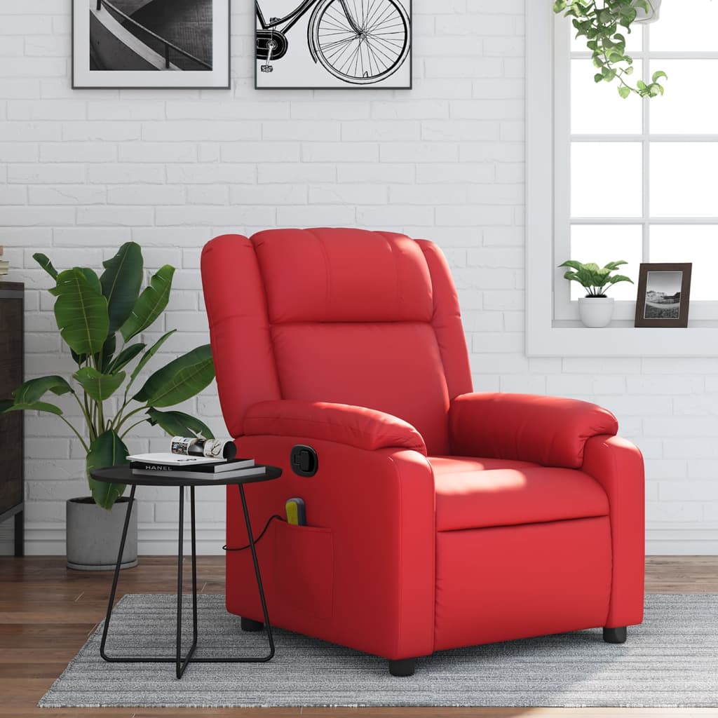 vidaXL Sillón de masaje reclinable cuero sintético rojo