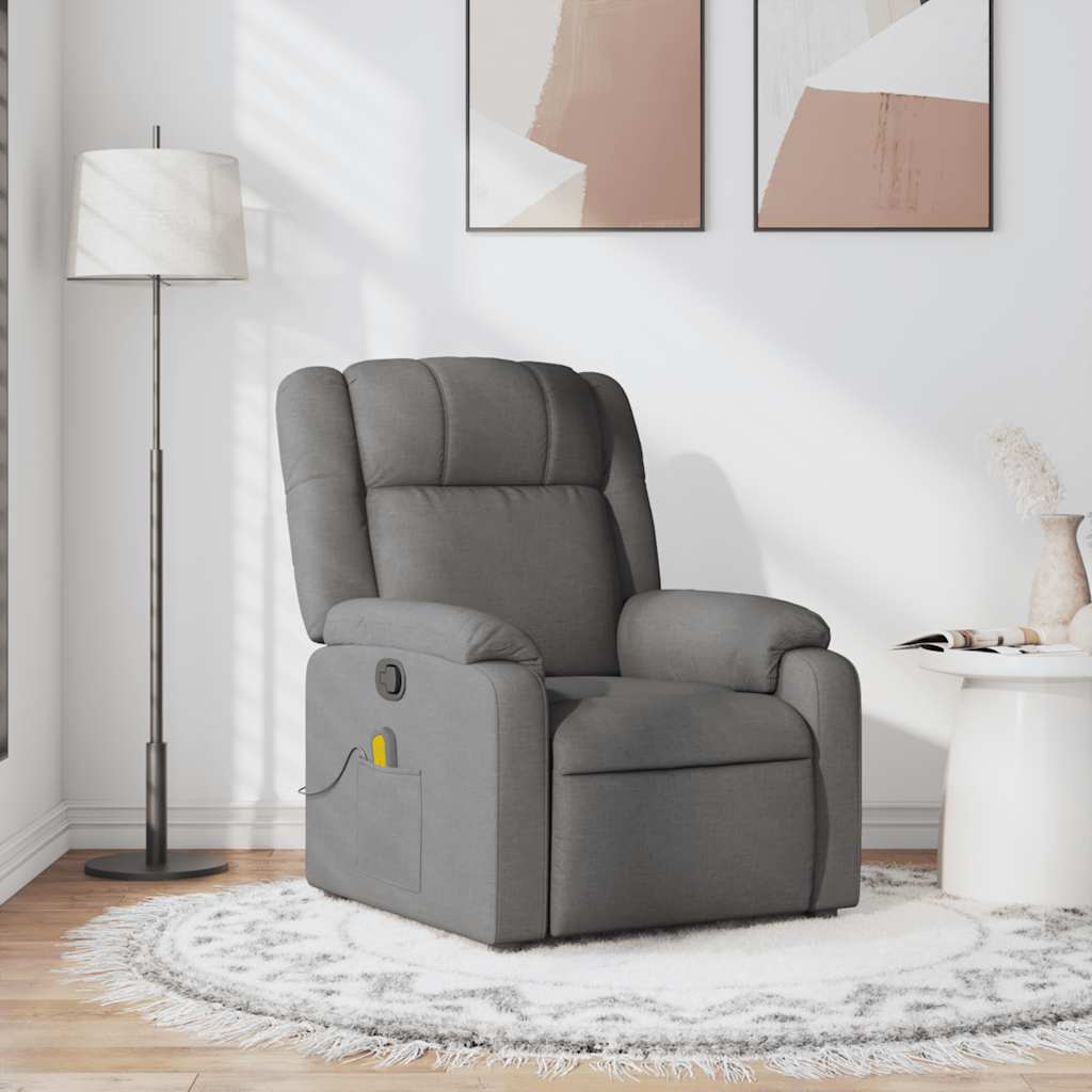 vidaXL Sillón de masaje reclinable de tela gris oscuro