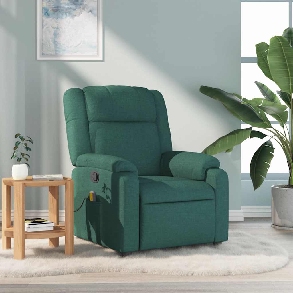 vidaXL Sillón de masaje reclinable de tela verde oscuro