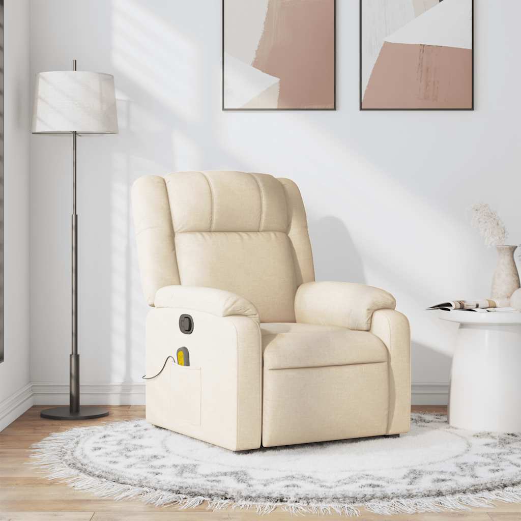 vidaXL Sillón de masaje reclinable de tela crema