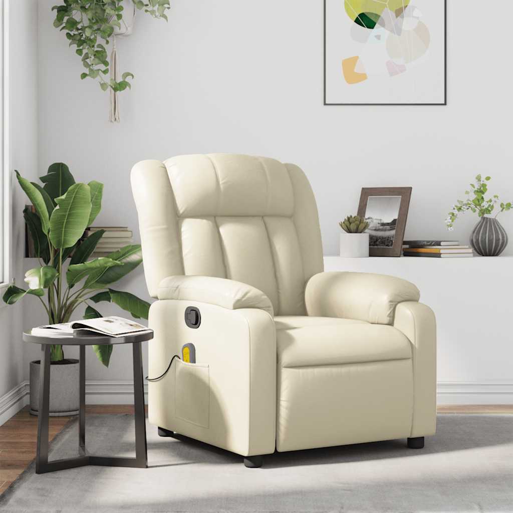 vidaXL Sillón reclinable de masaje cuero sintético crema