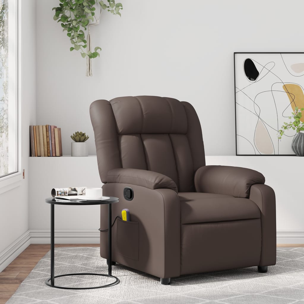 vidaXL Sillón de masaje reclinable cuero sintético marrón