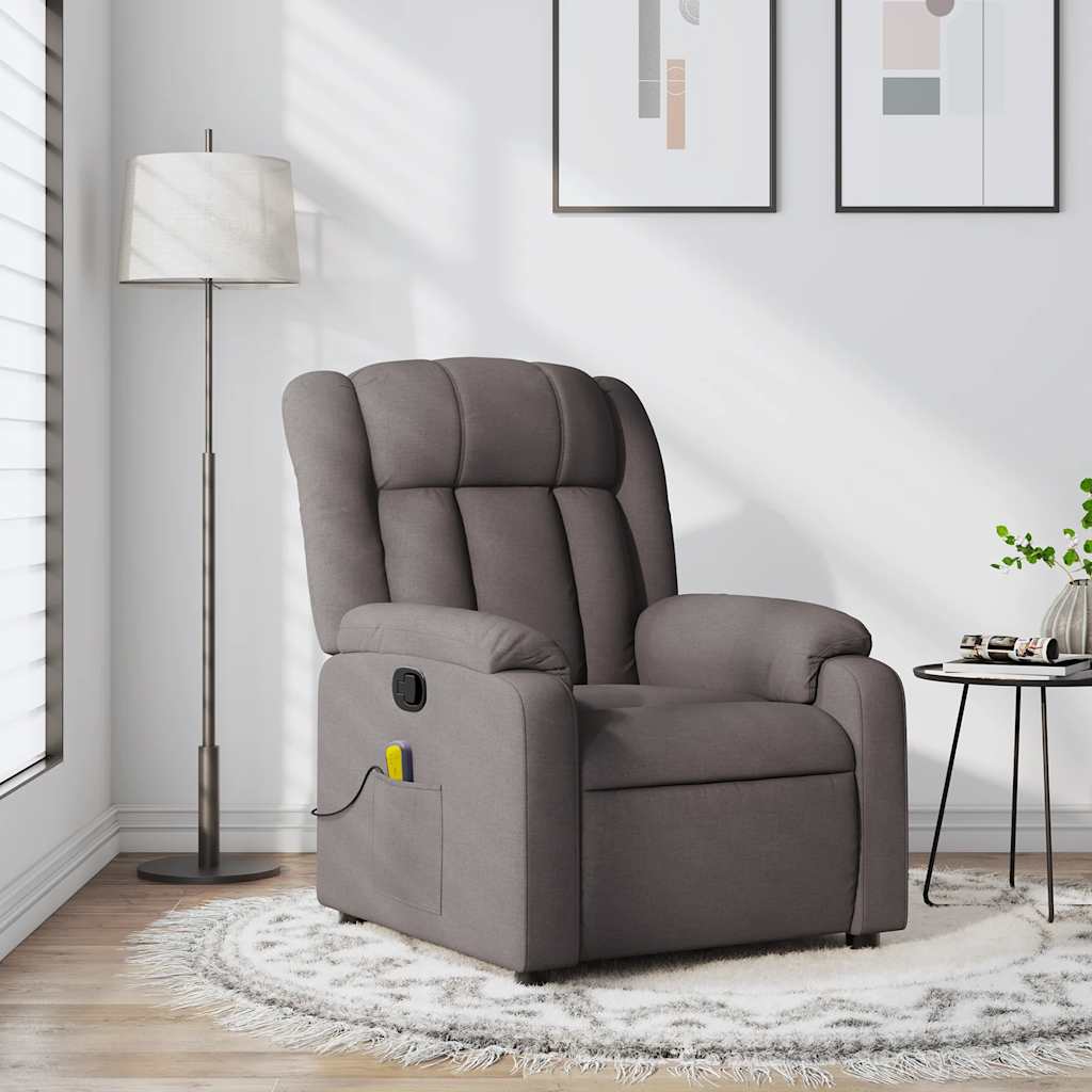 vidaXL Sillón de masaje reclinable de tela gris taupé