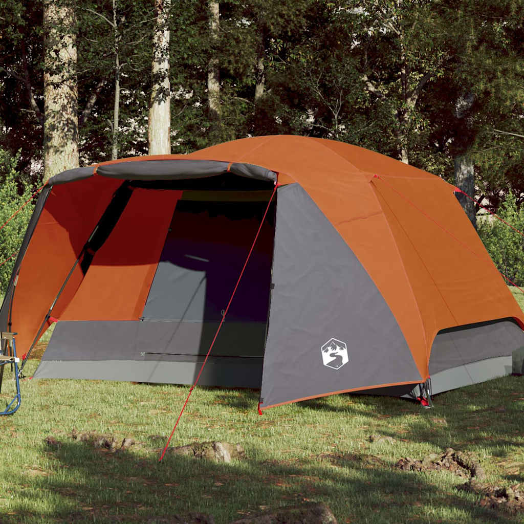 vidaXL Tienda familiar con porche 6 personas impermeable gris naranja