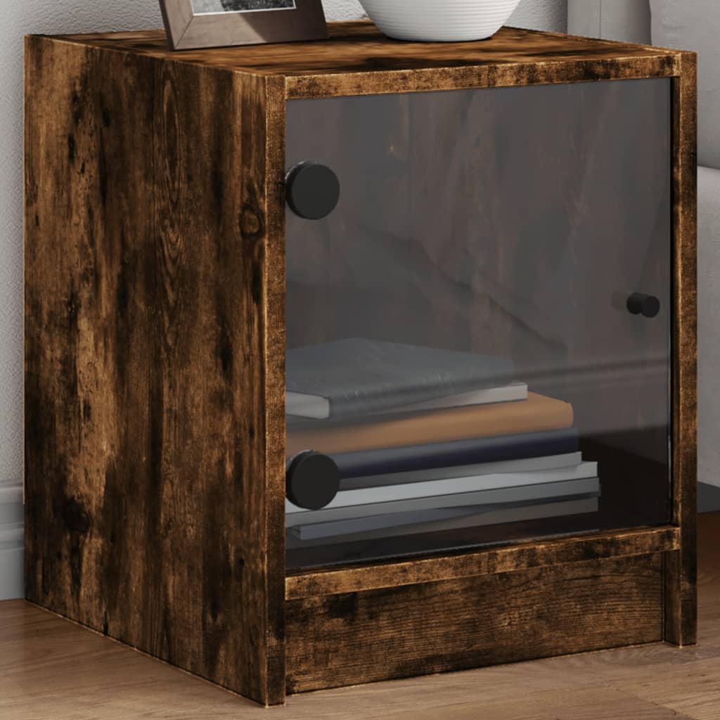 vidaXL Mesitas noche puertas de vidrio 2 uds roble ahumado 35x37x42 cm