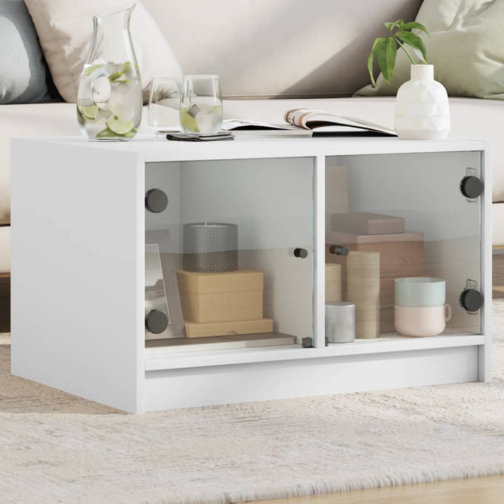 vidaXL Mesa de centro con puertas de vidrio blanca 68x50x42 cm