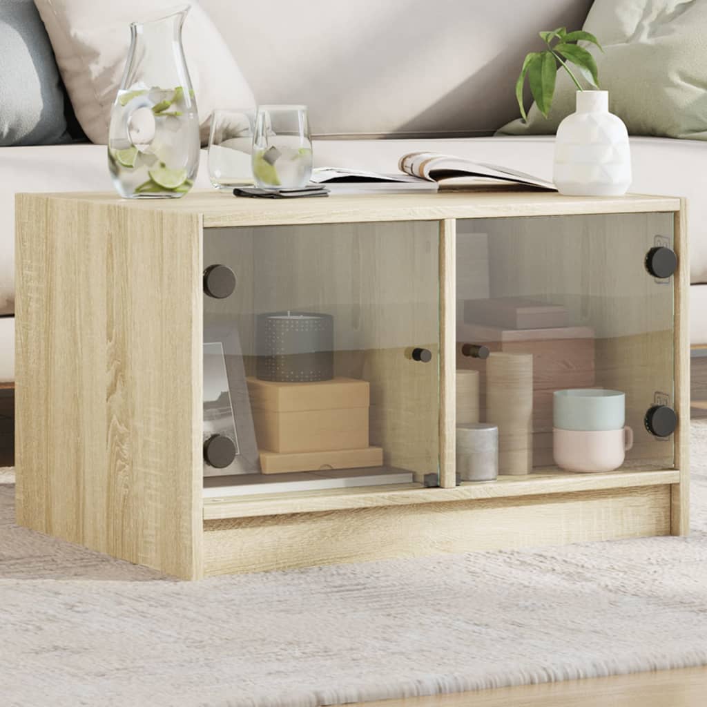 vidaXL Mesa de centro con puertas de vidrio roble Sonoma 68x50x42 cm