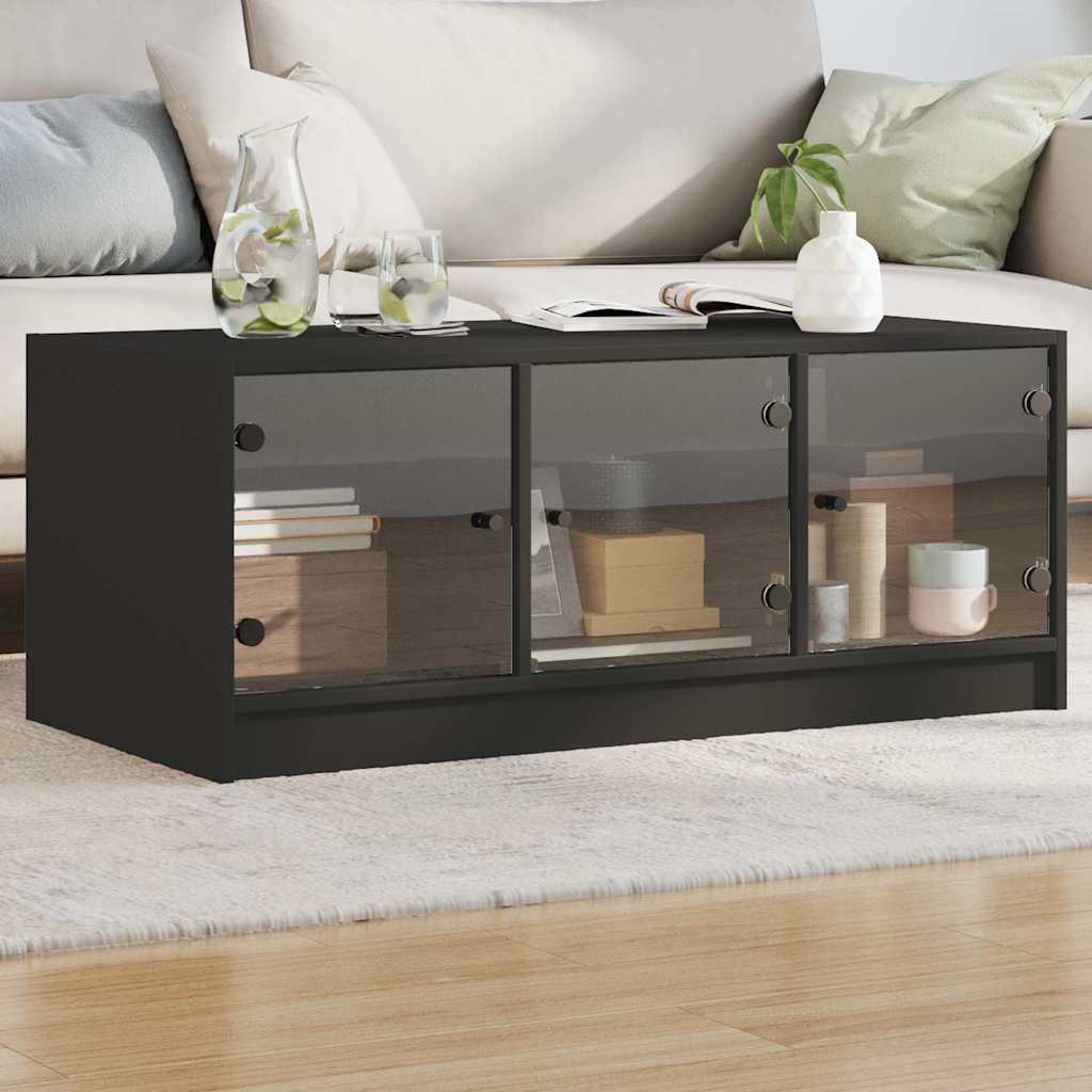 vidaXL Mesa de centro con puertas de vidrio negra 102x50x42 cm