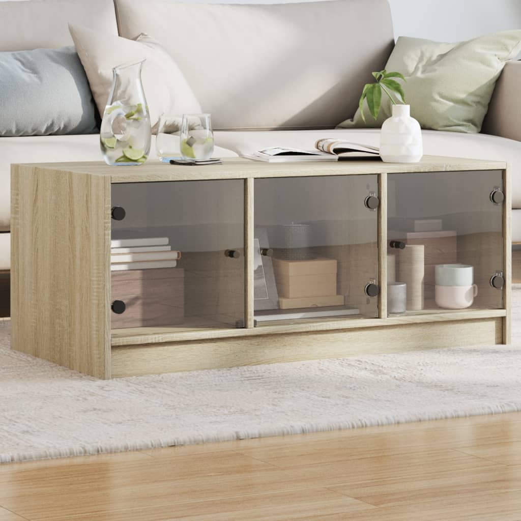 vidaXL Mesa de centro con puertas de vidrio roble Sonoma 102x50x42 cm
