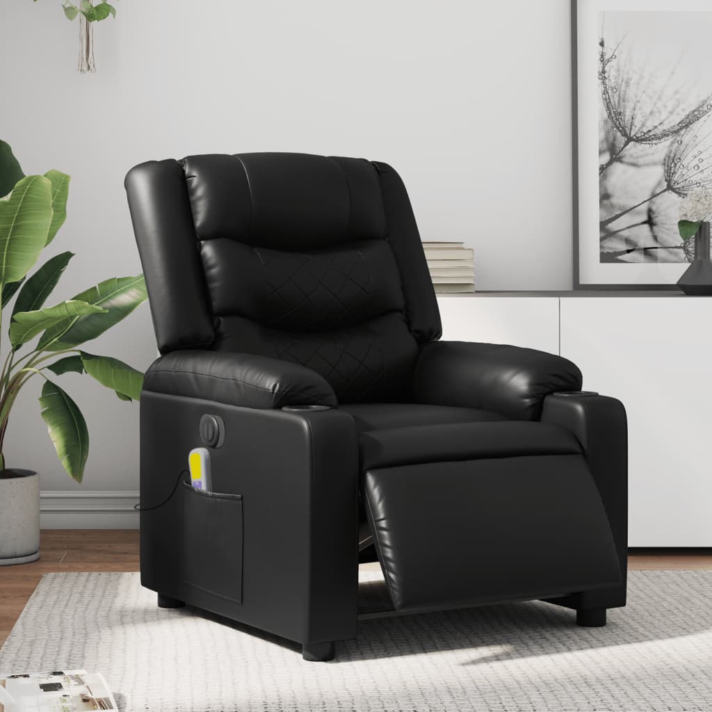 vidaXL Sillón de masaje reclinable eléctrico cuero sintético negro