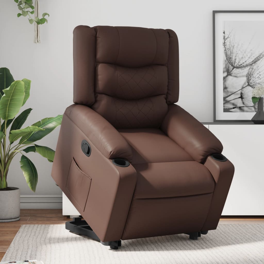 vidaXL Sillón reclinable elevable cuero sintético marrón