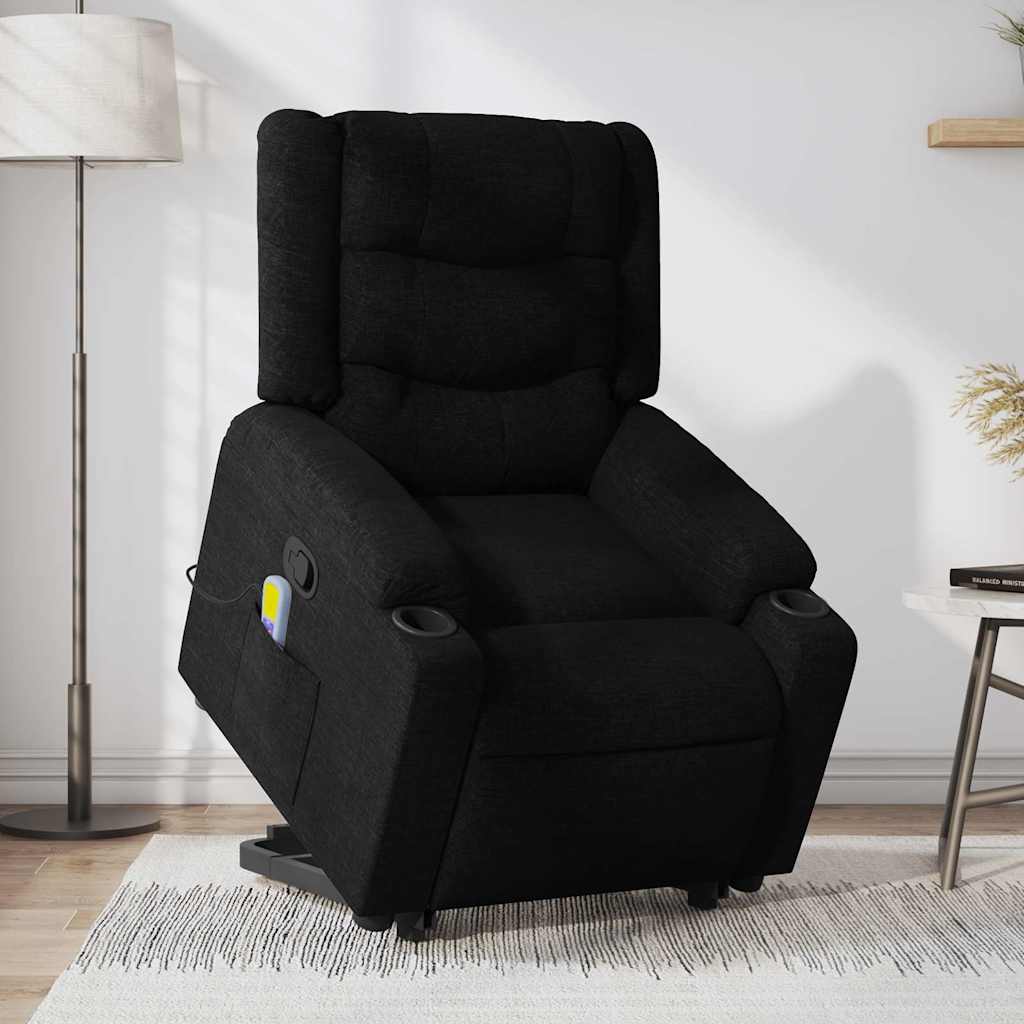vidaXL Sillón reclinable de masaje elevable tela negro