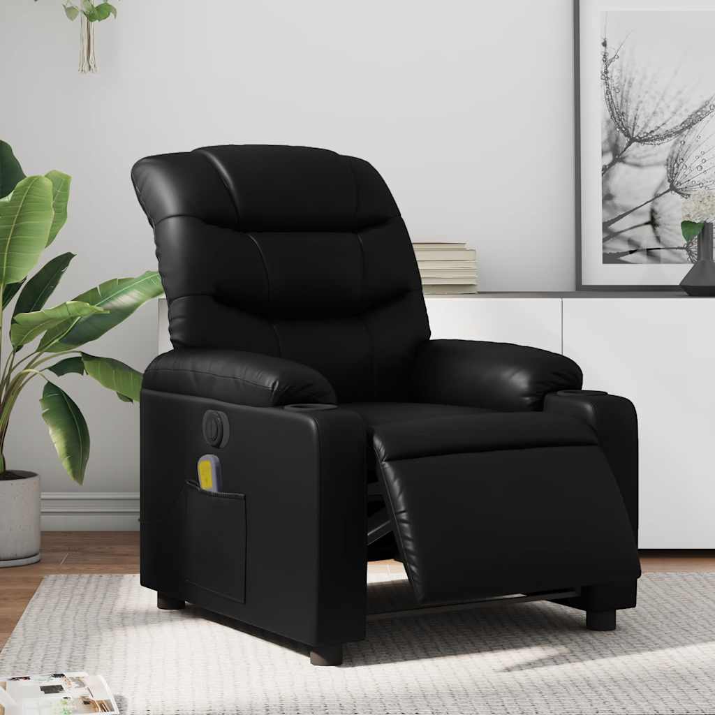 vidaXL Sillón de masaje reclinable eléctrico cuero sintético negro
