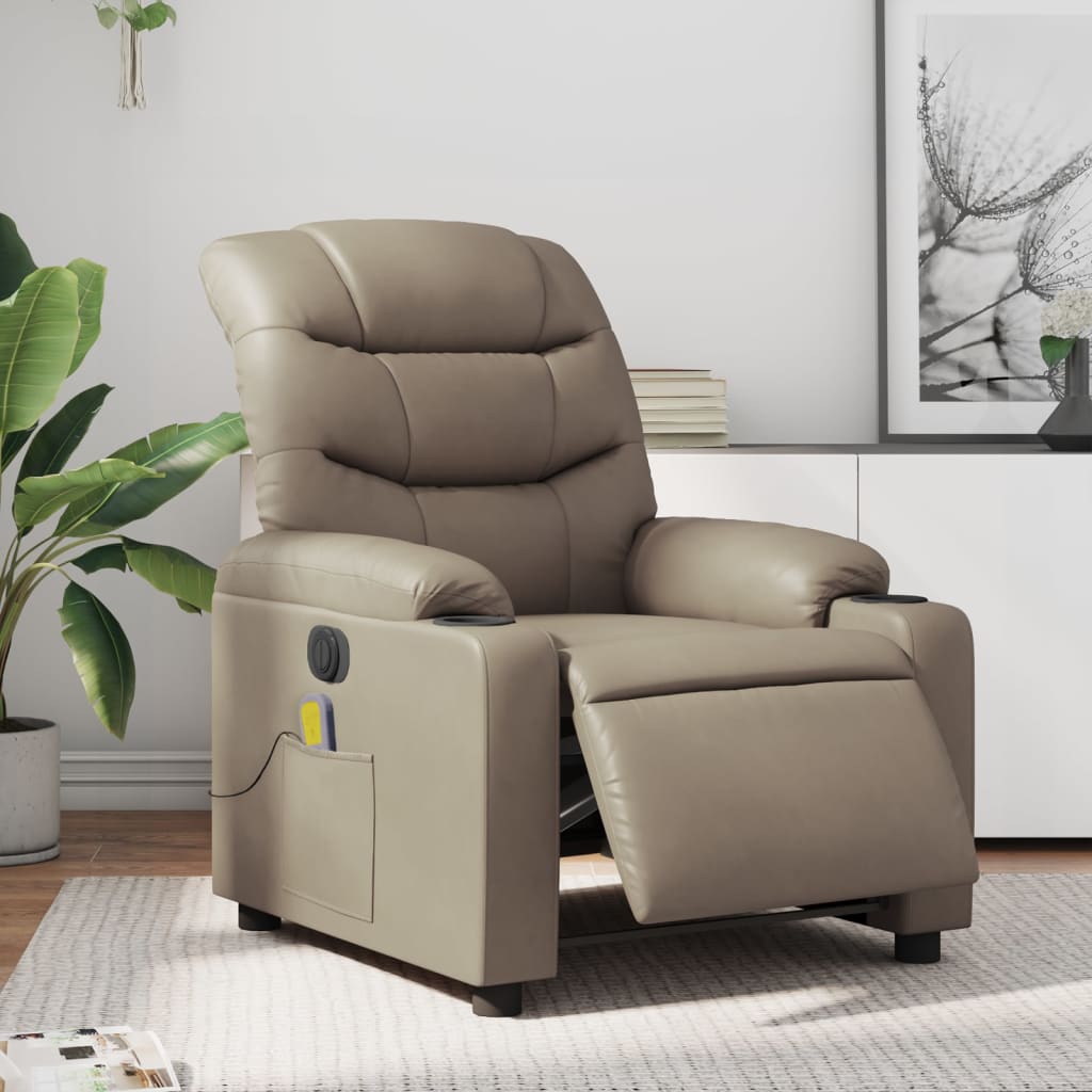 vidaXL Sillón reclinable de masaje eléctrico cuero sintético capuchino