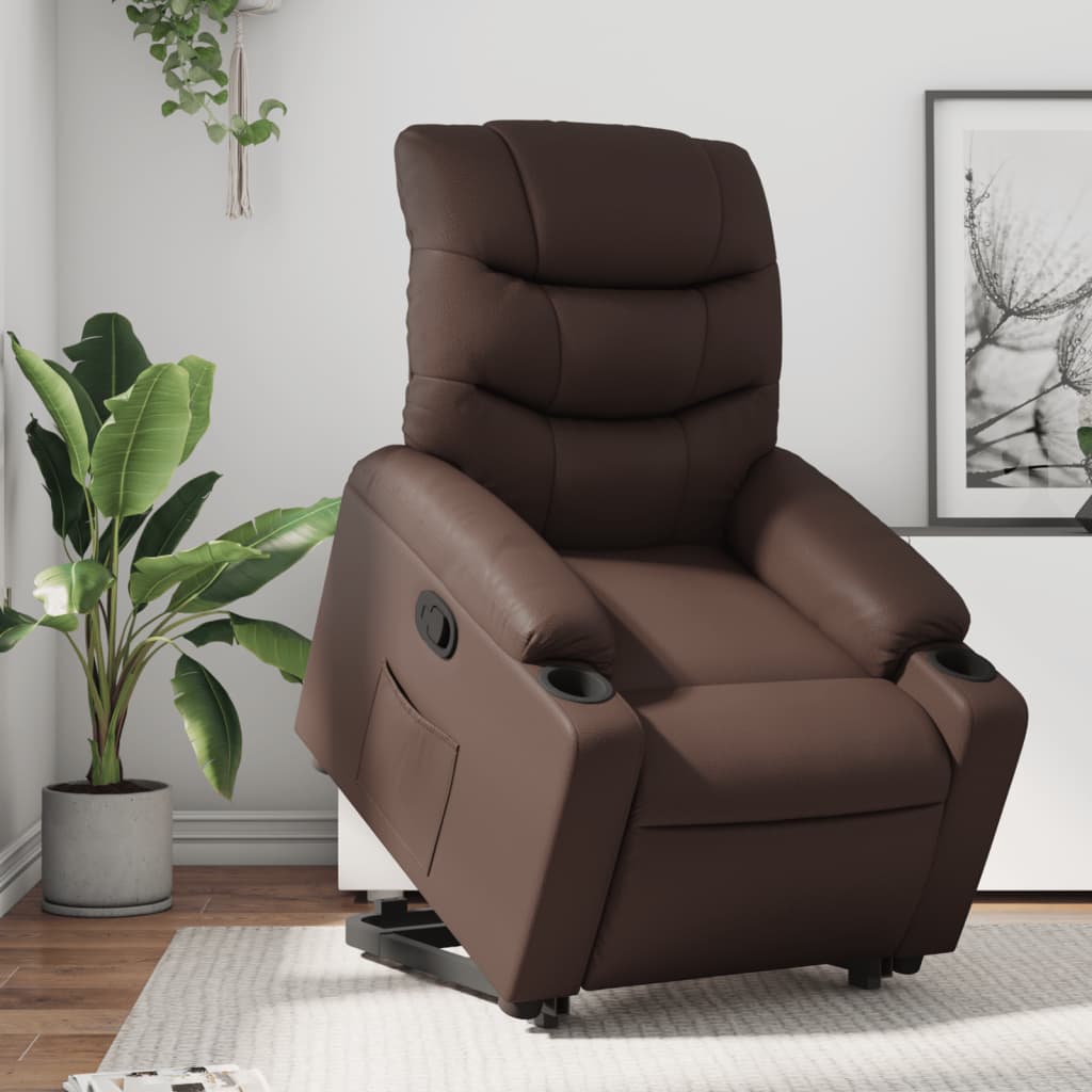 vidaXL Sillón reclinable elevable cuero sintético marrón