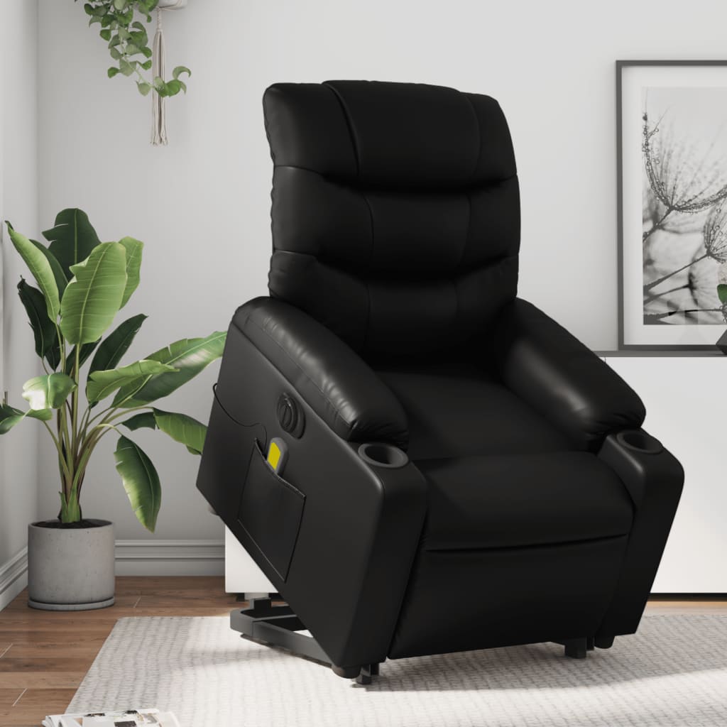 vidaXL Sillón de masaje elevable eléctrico cuero sintético negro