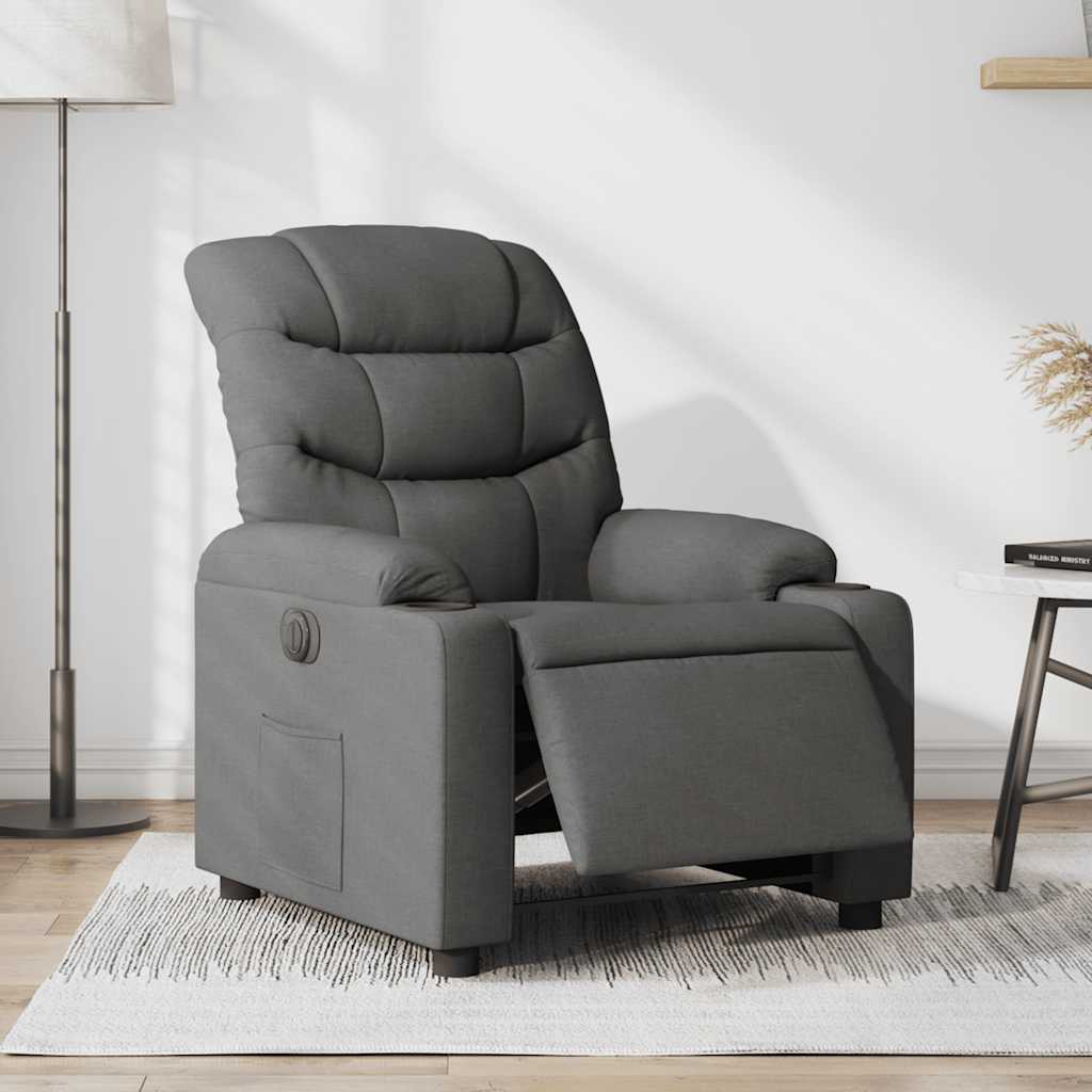 vidaXL Sillón reclinable eléctrico de tela gris oscuro