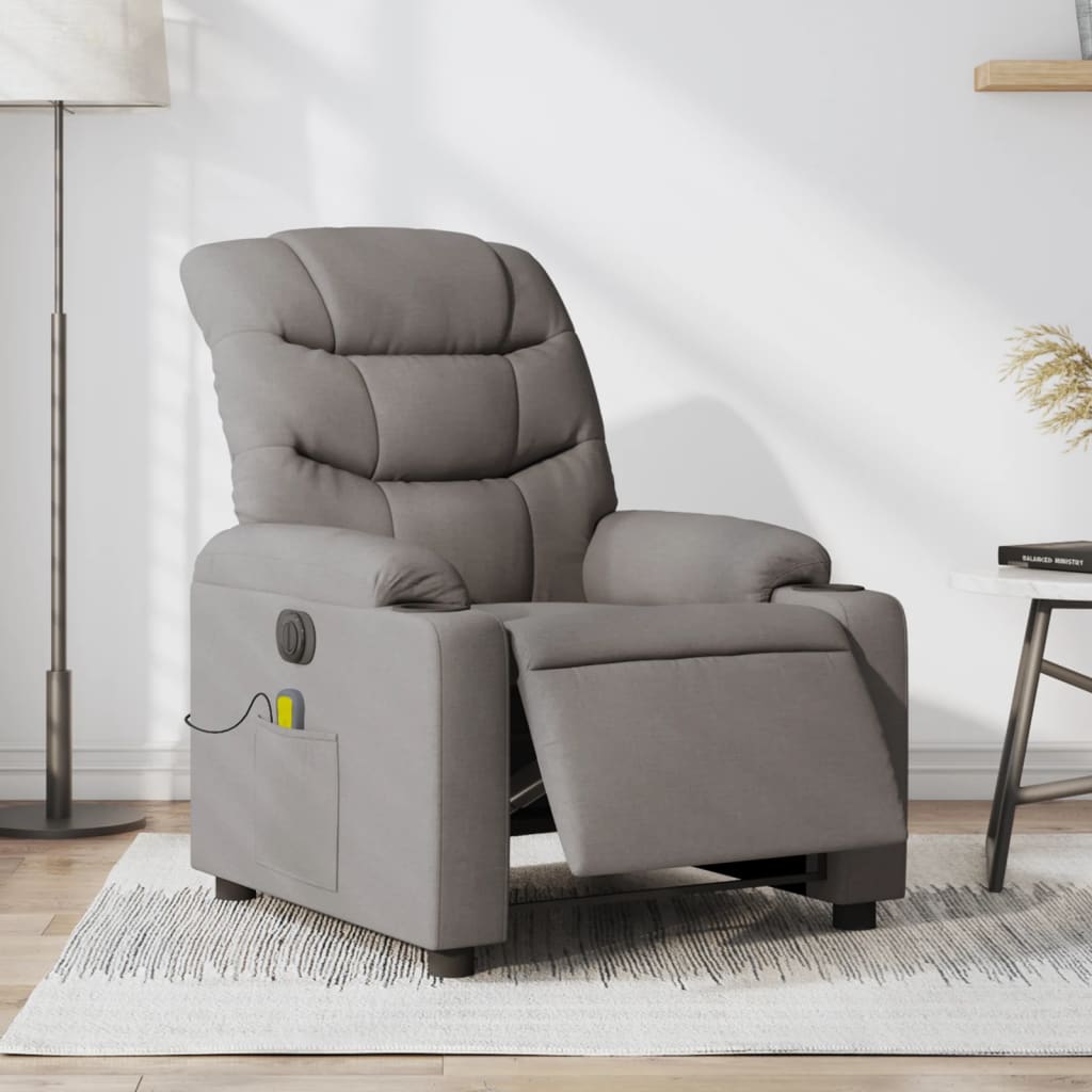 vidaXL Sillón reclinable de masaje eléctrico tela gris taupe