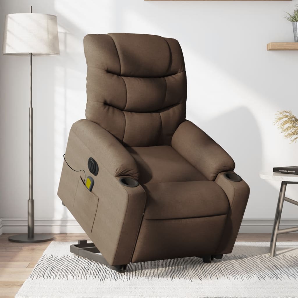 vidaXL Sillón de masaje eléctrico reclinable elevable tela marrón