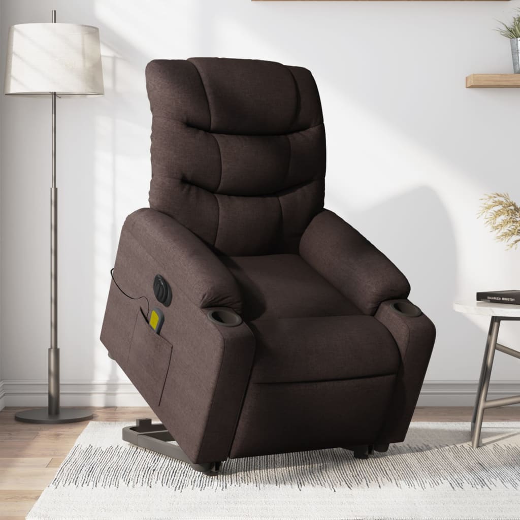 vidaXL Sillón masaje eléctrico reclinable elevable tela marrón oscuro