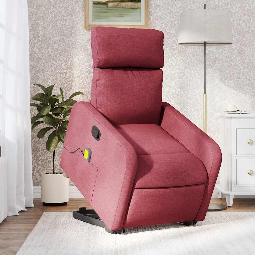 vidaXL Sillón reclinable de masaje elevable tela rojo tinto