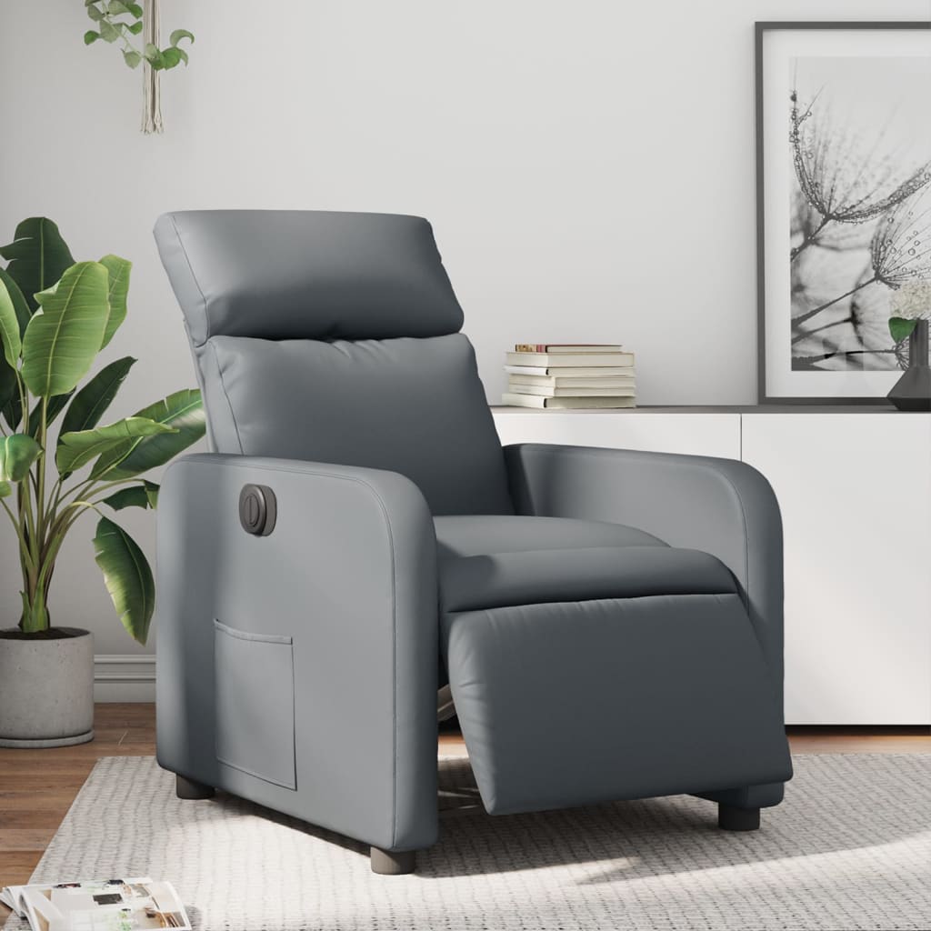 vidaXL Sillón reclinable eléctrico de cuero sintético gris
