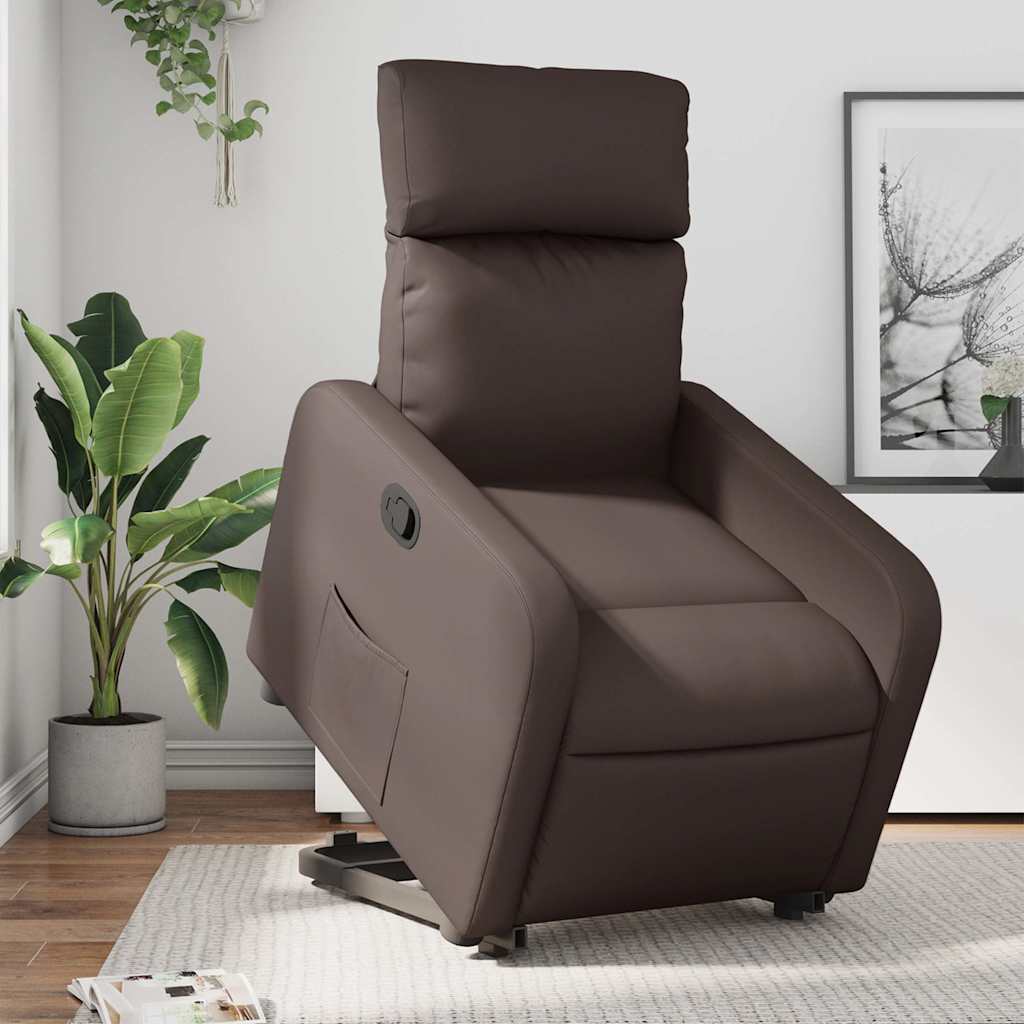 vidaXL Sillón reclinable elevable cuero sintético marrón