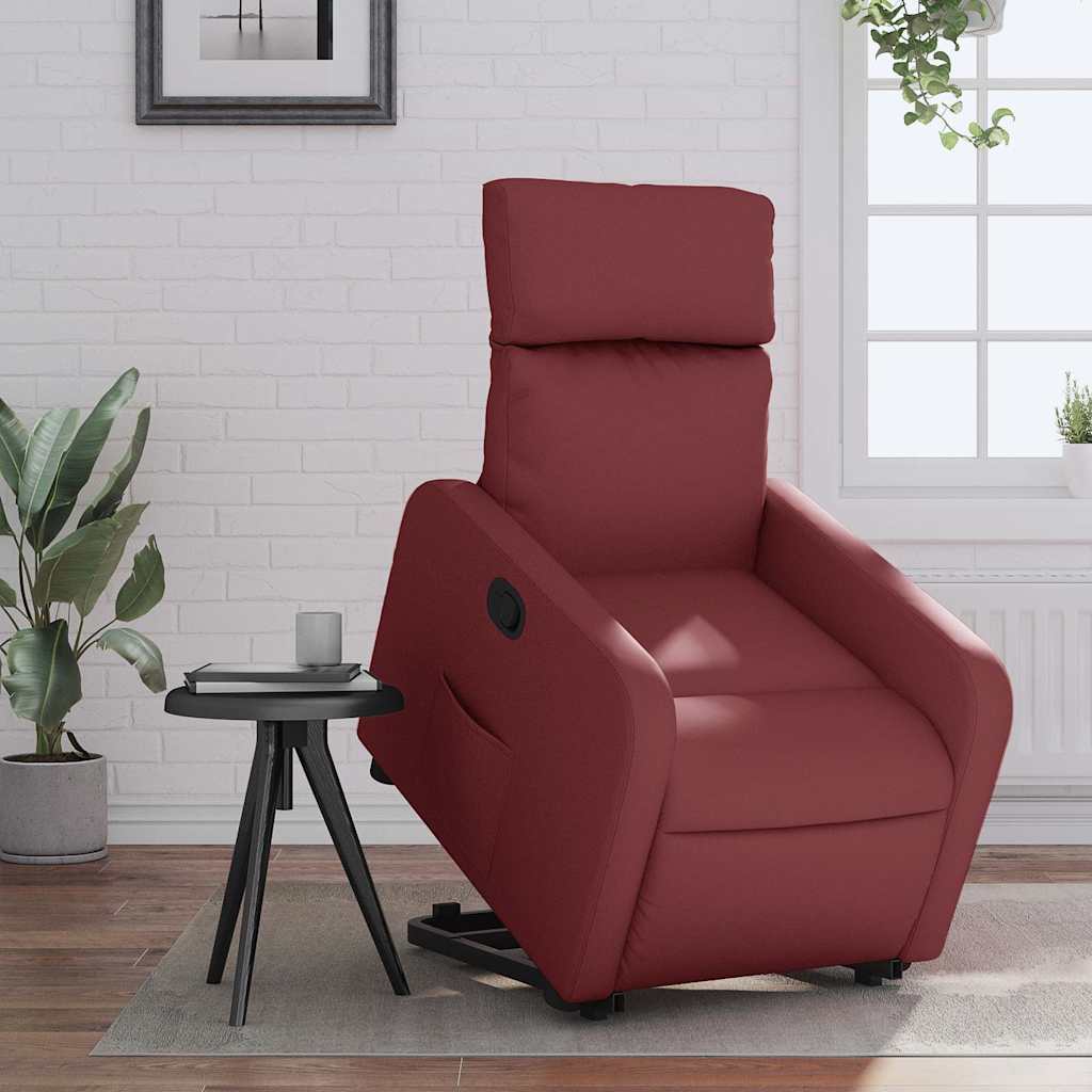 vidaXL Sillón reclinable elevable cuero artificial rojo tinto