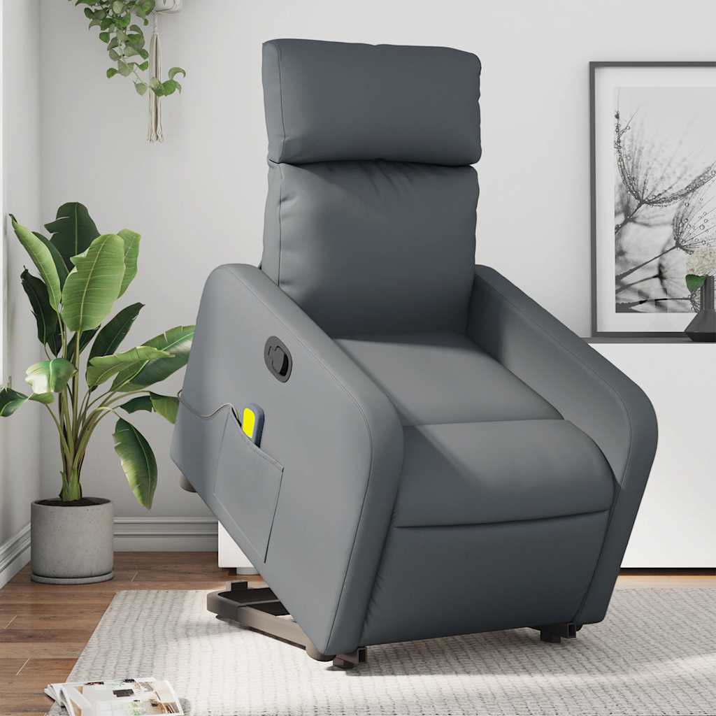 vidaXL Sillón reclinable de masaje de pie cuero artificial gris