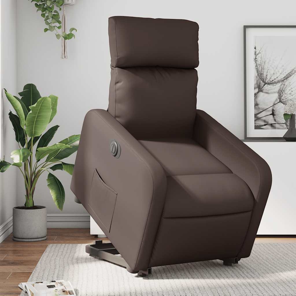 vidaXL Sillón reclinable elevable eléctrico de cuero sintético marrón