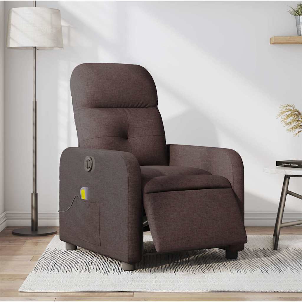 vidaXL Sillón reclinable de masaje eléctrico tela marrón oscuro