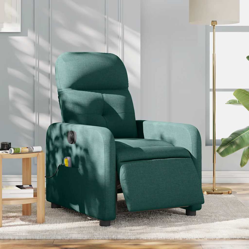 vidaXL Sillón reclinable de masaje eléctrico tela verde oscuro