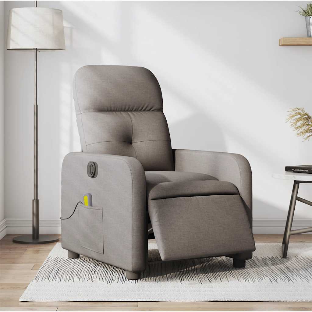 vidaXL Sillón reclinable de masaje eléctrico tela gris taupe