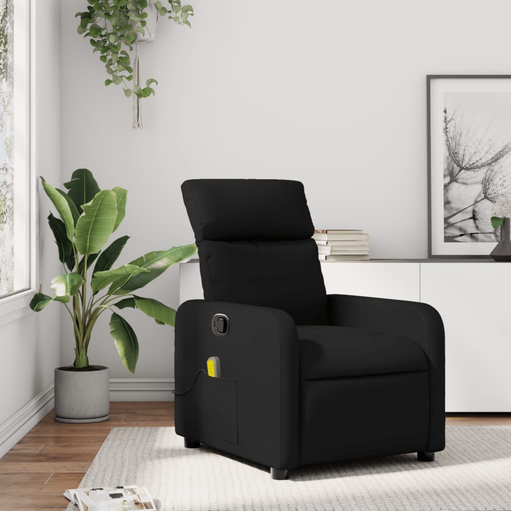 vidaXL Sillón reclinable de masaje de piel sintética negra