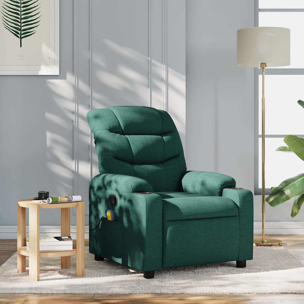 vidaXL Sillón reclinable de masaje con tela verde oscuro