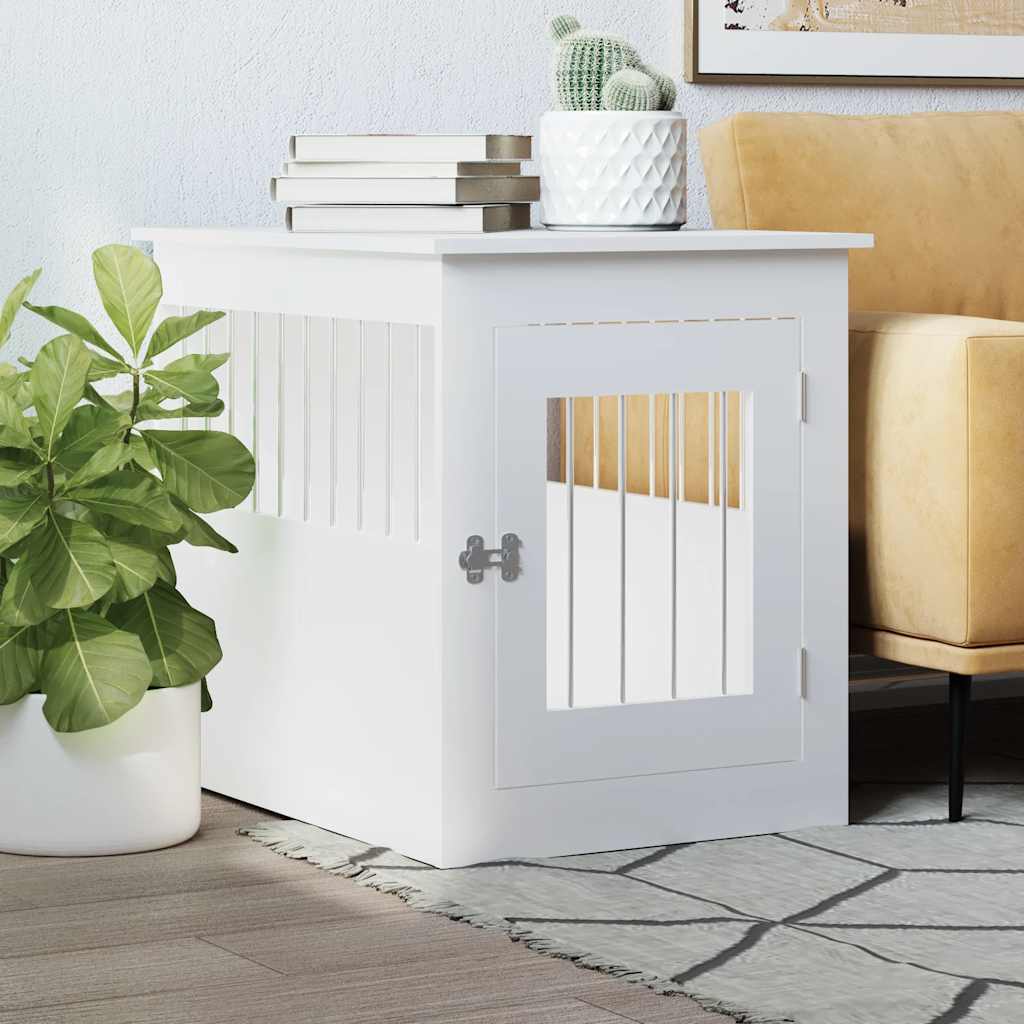 vidaXL Jaula para perros madera de ingeniería blanco 55x75x65 cm