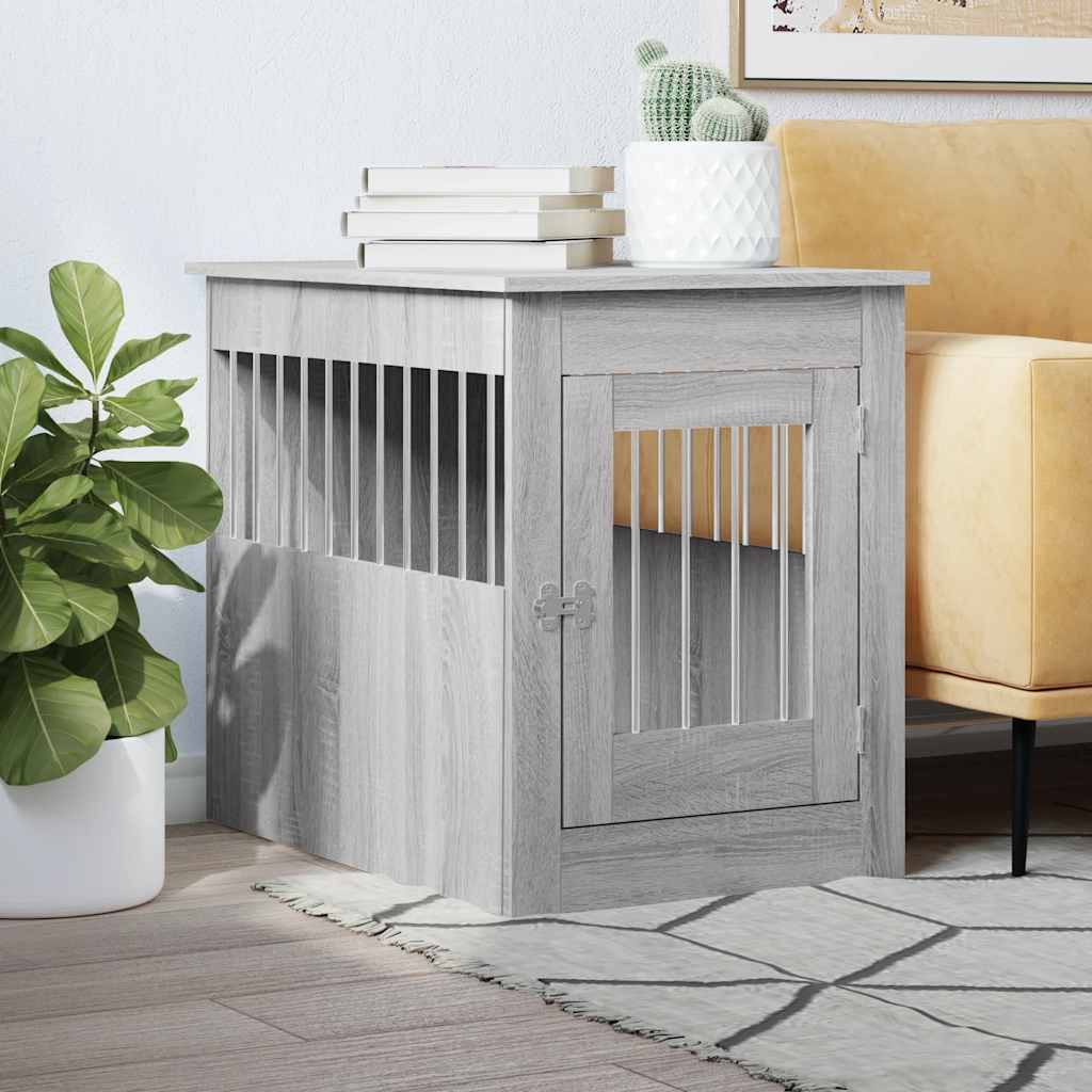 vidaXL Jaula para perros madera de ingeniería gris Sonoma 55x80x68 cm