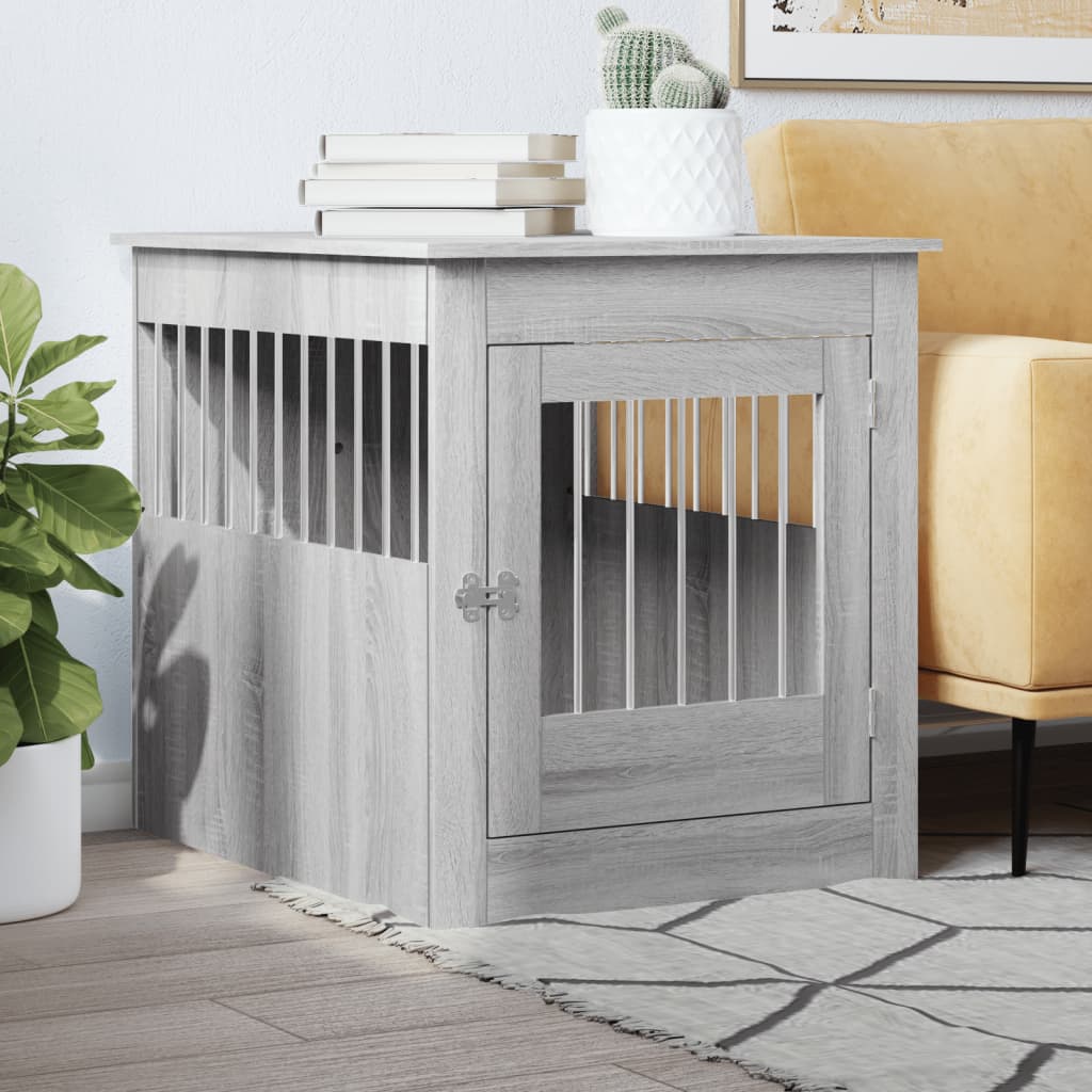 vidaXL Jaula para perros madera ingeniería gris Sonoma 64,5x80x71 cm