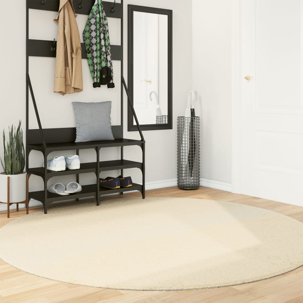 vidaXL Alfombra de pelo corto suave lavable HUARTE crema Ø 200 cm