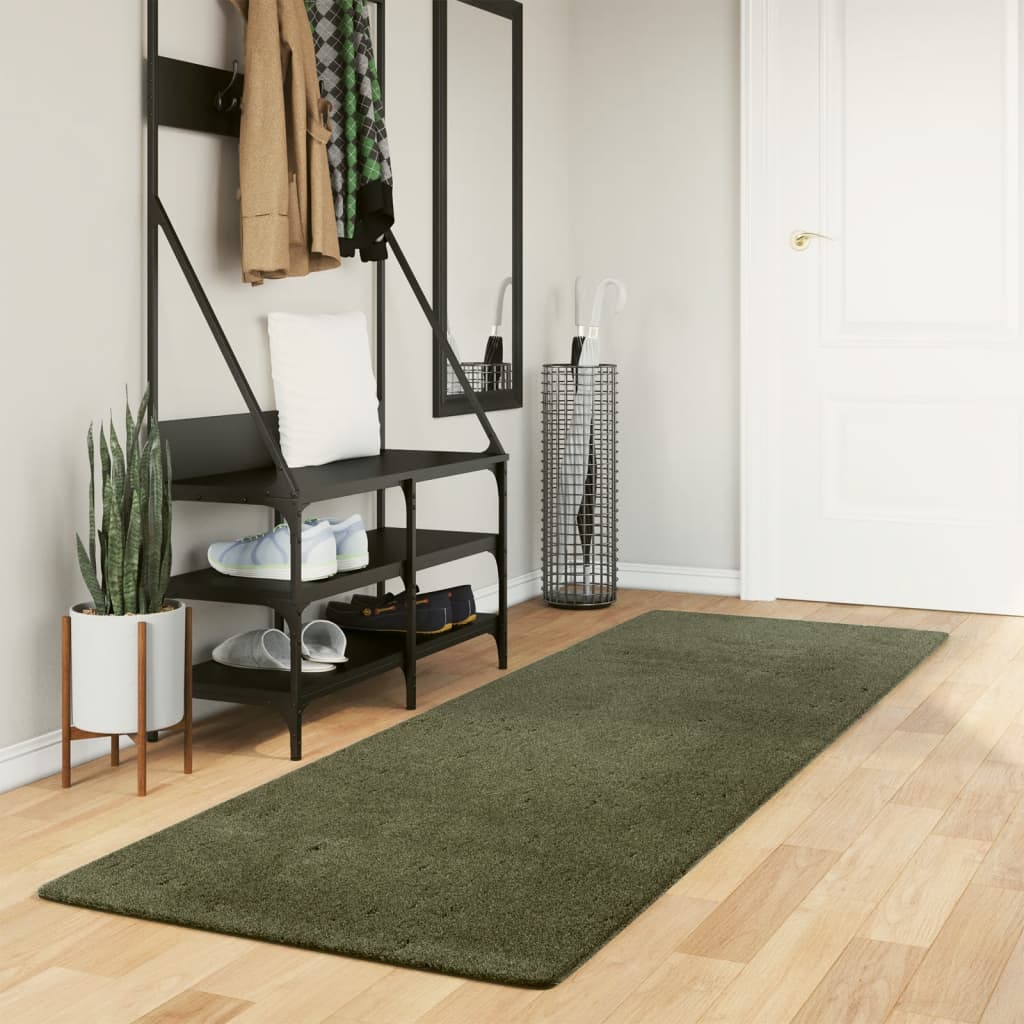 vidaXL Alfombra pelo corto suave lavable HUARTE verde bosque 80x250 cm