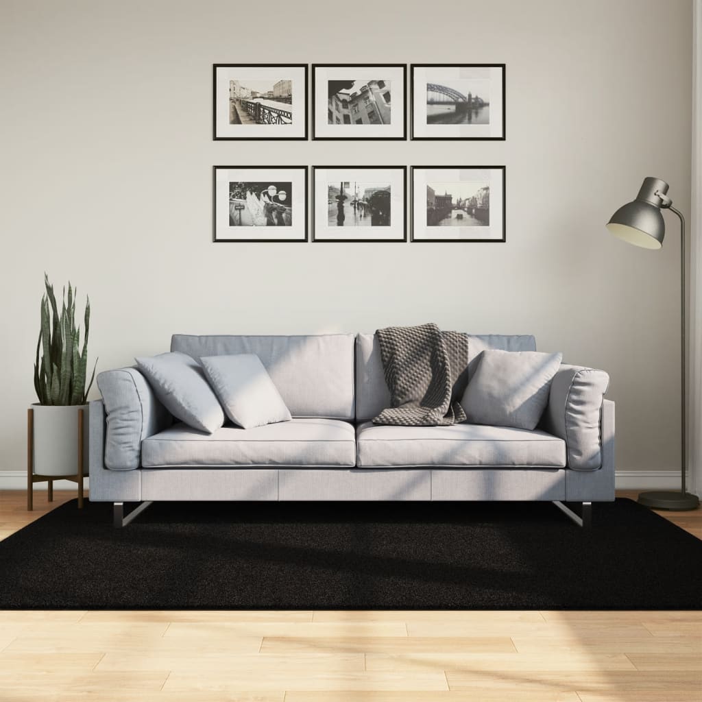 vidaXL Alfombra de pelo corto suave lavable HUARTE negro 140x200 cm