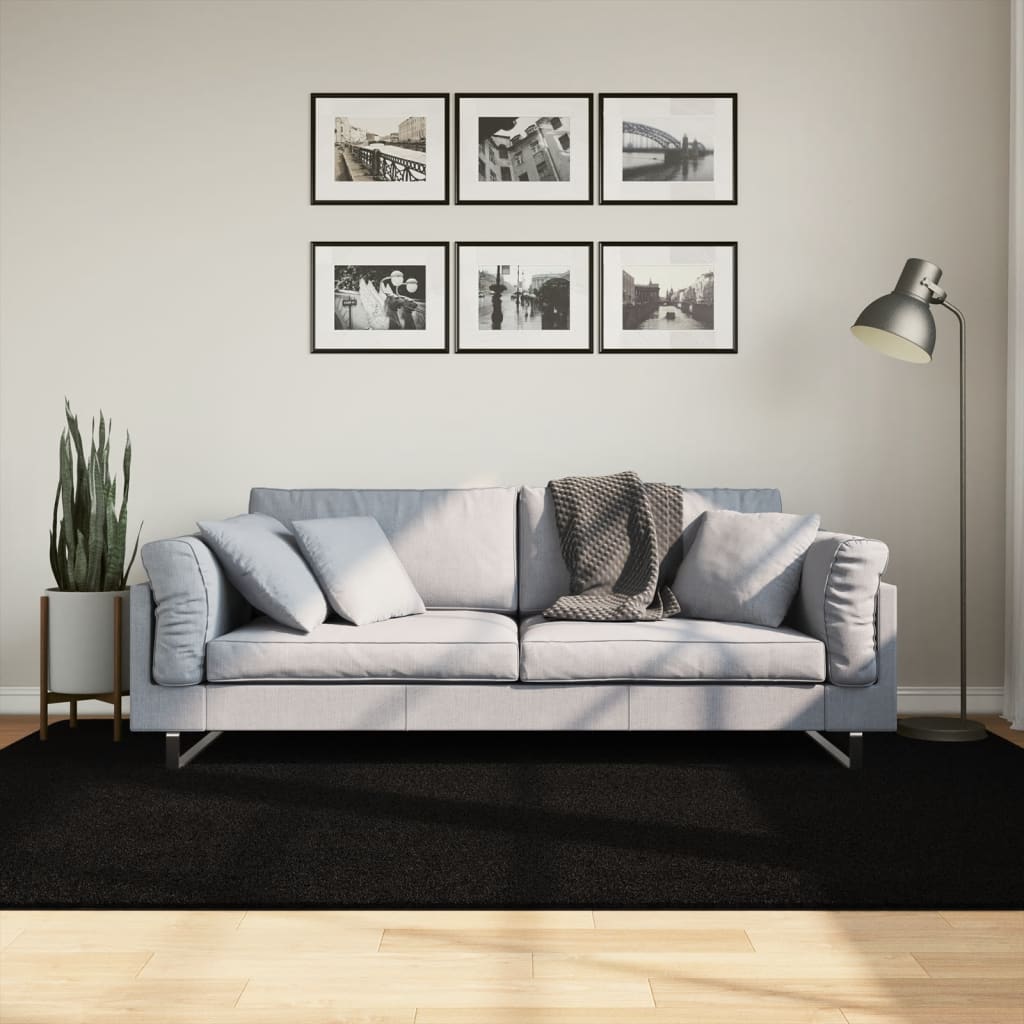 vidaXL Alfombra de pelo corto suave lavable HUARTE negro 160x230 cm